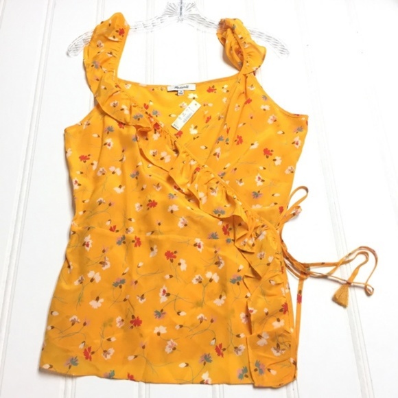 NEW Madewell Silk Wrap Cami Painted Carnations 14 - Picture 3 of 8